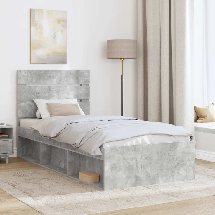 vidaXL Bettrahmen Beton Grau 100 x 200 cm Massives Kiefernholz 3411779 – Bild 2