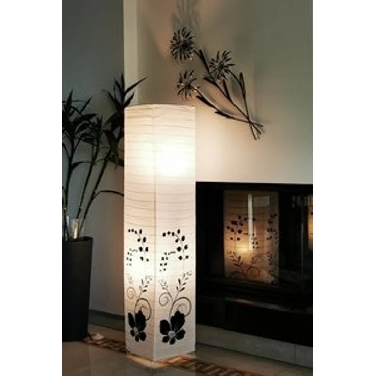 TRANGO Stehlampe, 1210 Design Standleuchte *GREECE* Reispapierlampe *HANDMADE* in Weiß mit floralem Motiv I inkl. 2x E14 Fassung (ihne Leuchtmittel) Form: eckig I Höhe: ca. 123cm, Wohnraumlampe I Stehleuchte I Reispapier – Bild 6