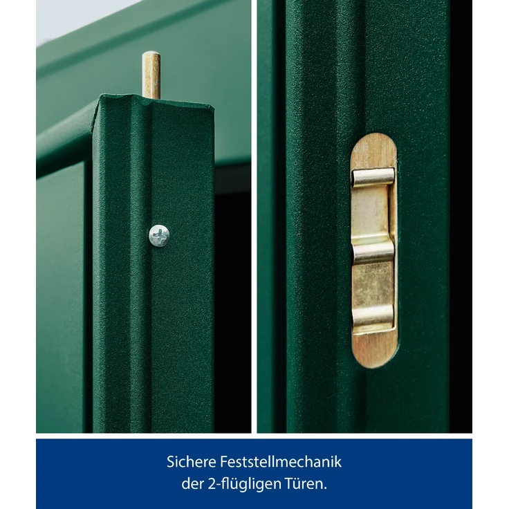 Hörmann Metall-Gerätehaus Berry Classic mit Pultdach Typ 1, 248 x 153 cm, moosgrün, 3,8 m²,2-flüglige Tür – Bild 2