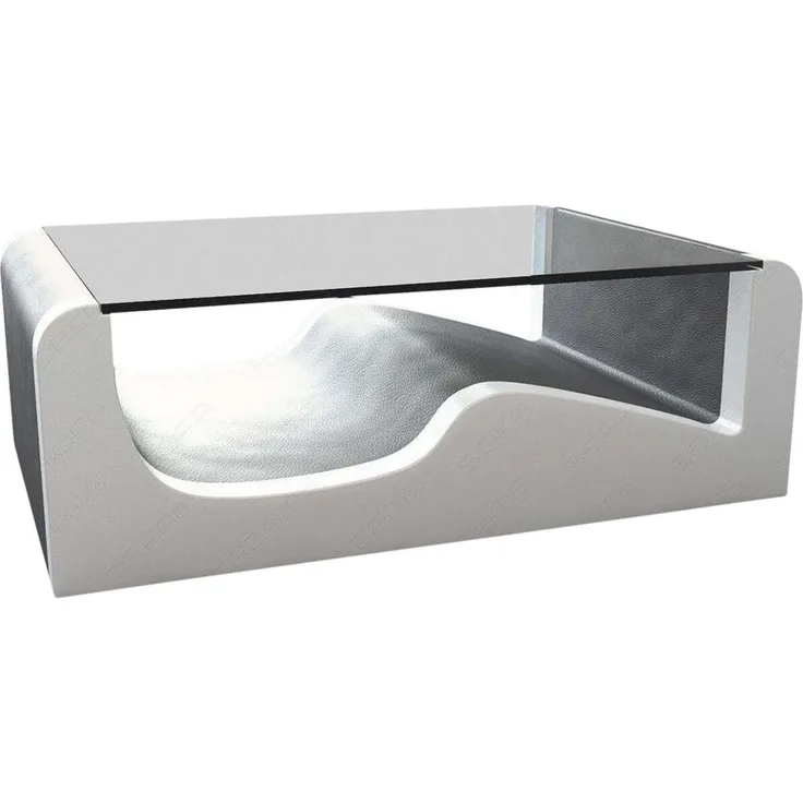 Sofa Dreams - Design Wohnzimmertisch Wave – Modern & Elegant - Kunstleder - Grau-Weiß