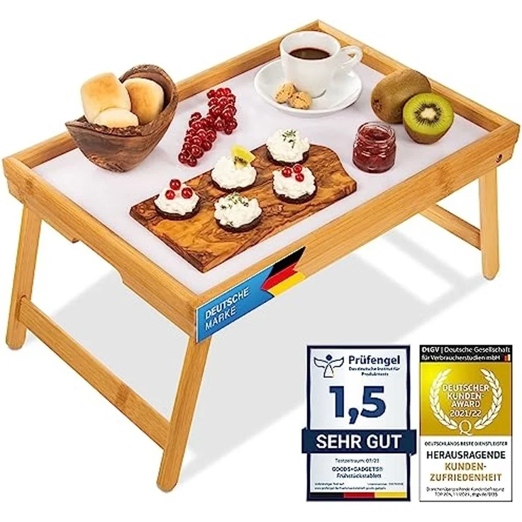 Dimono Tabletttisch Frühstückstablett Bambus Bett-Tablett, Serviertablett Betttisch – Bild 1