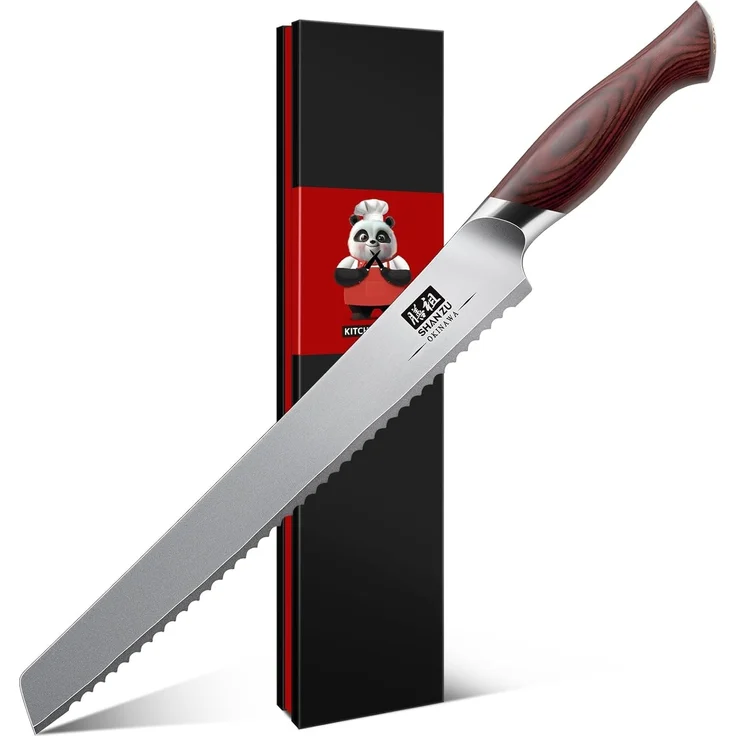 SHAN ZU Brotmesser 25cm, Japanischer Sägezahnmesser für Brot & Kuchen, Brotschneidemesser mit 10CR15Mov Hoher Kohlenstoff Edelstahl -Scharfe & Ergonomischem Pakkawood Griff - Okinawa -Serie – Bild 1