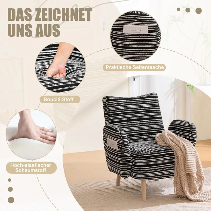 Ohrensessel Relaxsessel Fernsehsessel Lesesessel 77x81cm Schwarz – Bild 3