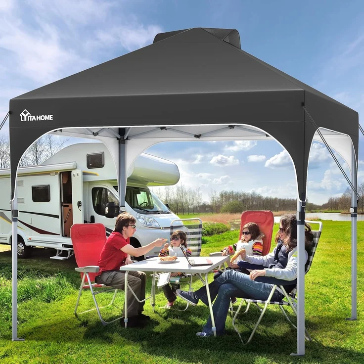 YITAHOME 2,5x2,5 m wasserdichte Pavillon Faltpavillon, Faltbarer Pop up Pavillon Outdoor Anti-UV Gartenpavillon Höhenverstellbarfür Alle Jahreszeiten Für Party Camping Märkte Pool Festival, Schwarz – Bild 1