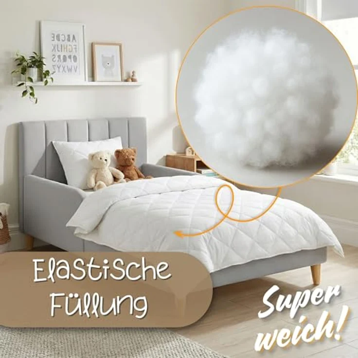 Baby Bettdecke und Kissen Kinderdecke 135x200 cm - Kinderbettdecke Kinder Bettdecken Set und Decke für Kleinkind Babybett Mikrofaser Weiß Oeko-Tex-Zertifikat 135 x 200 – Bild 3