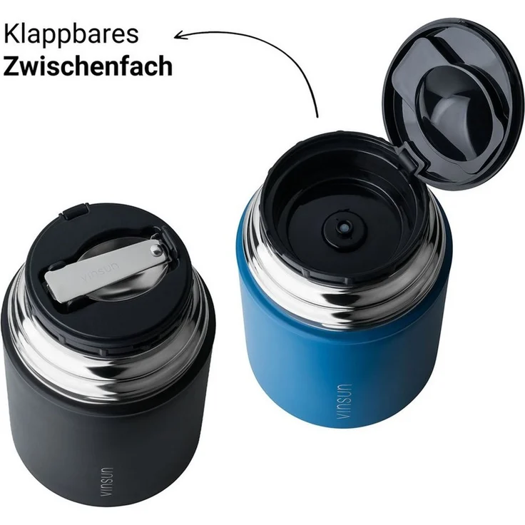 Vinsun Lunchbox Thermobehälter für Essen 800ml inkl. Löffel, doppelwandig isoliert, Edelstahl, BPA frei, auslaufsicher, bruchfest, für warme und kalte Speisen – Bild 2