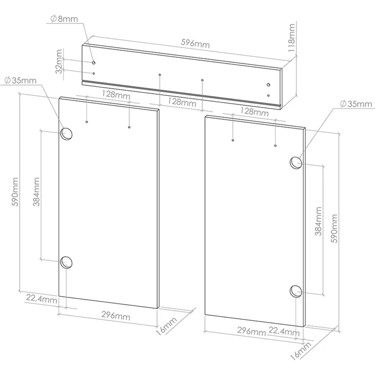 Küchenfront R-Line Schwarz Hochglanz 59.2 x 70.8 cm Möbelfront für den Schubunterschrank Vicco – Bild 2