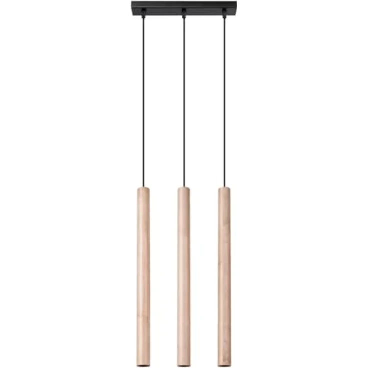 Sollux Pendelleuchte Pastelo 3L, moderne Holzleuchte mit 3 Lichtquellen, schlankem Rohrdesign, schwarz kabel – Bild 1