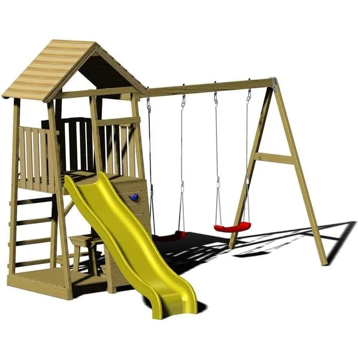 Wendi Toys Holz Spielturm Giraffe | mit Rutsche,