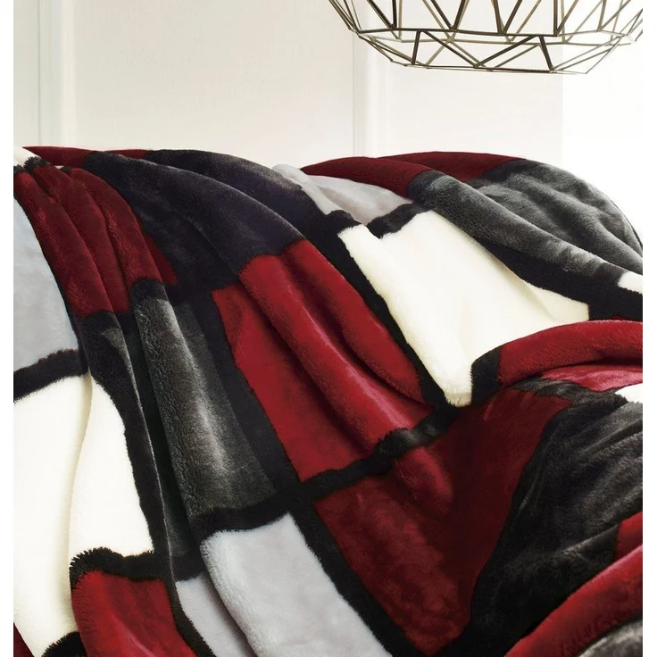 Gözze - Weiche Kuscheldecke, Cashmere Feeling, Hohes Stoffgewicht 500 g/m², Antigua, 150x200 cm - Rot/Bordeaux/Schwarz/Weiß – Bild 1