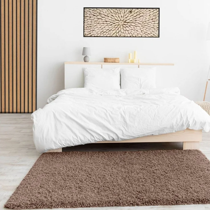 Vimoda Teppich Shaggy, Hochflor-Teppich Uni in Nougat, Rechteckig, Höhe: 30 mm, Einfarbig, Teppich Wohnzimmer, Schlafzimmer, in Hellbraun – Bild 2