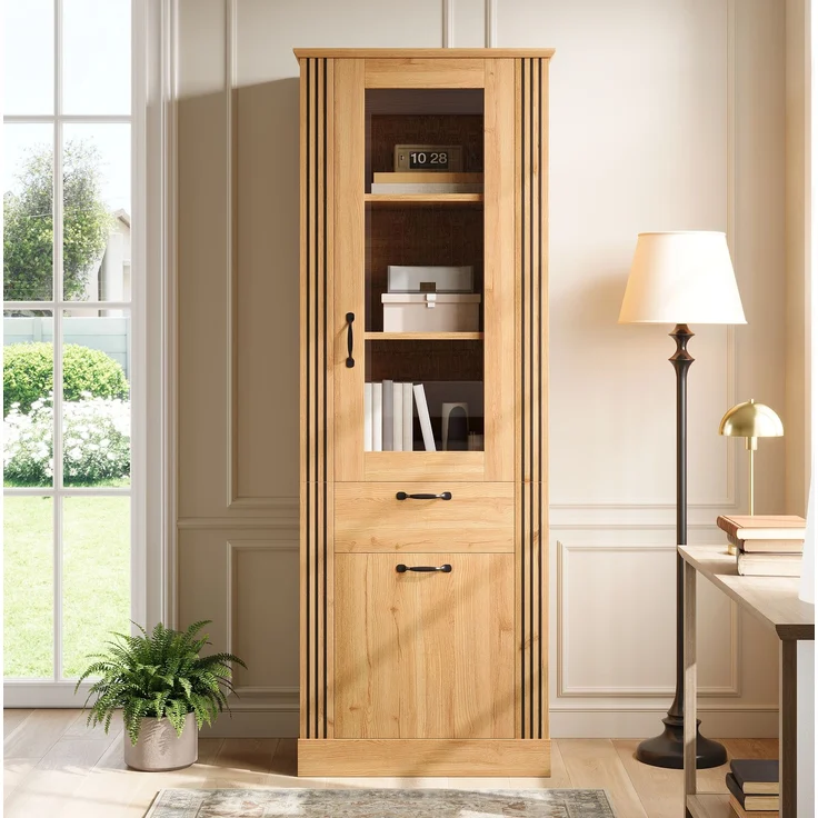 Vitrinenschrank 62 x 41 x 180 cm mit Spiegeltür, App-gesteuerter LED-Beleuchtung und Schublade – Bild 3