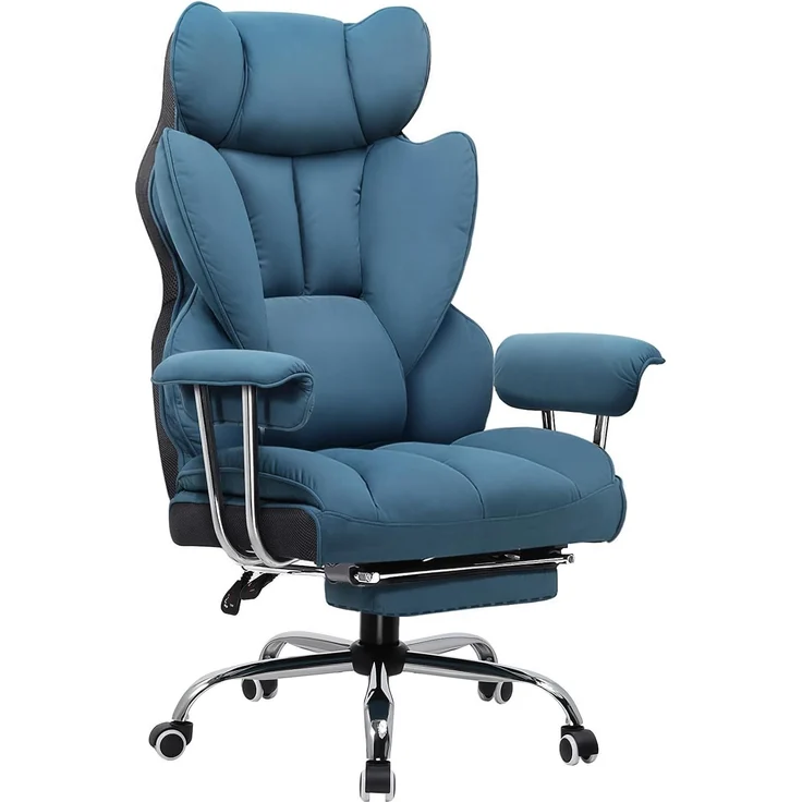 GTPLAYER Gaming Stuhl, Gamer Stuhl, Ergonomischer Bürostuhl mit Fußstütze, Stoffoberfläche, Federsitzkissen, Gaming Chair Gepolstert, Gaming Sessel 180kg Belastbarkeit blau – Bild 1