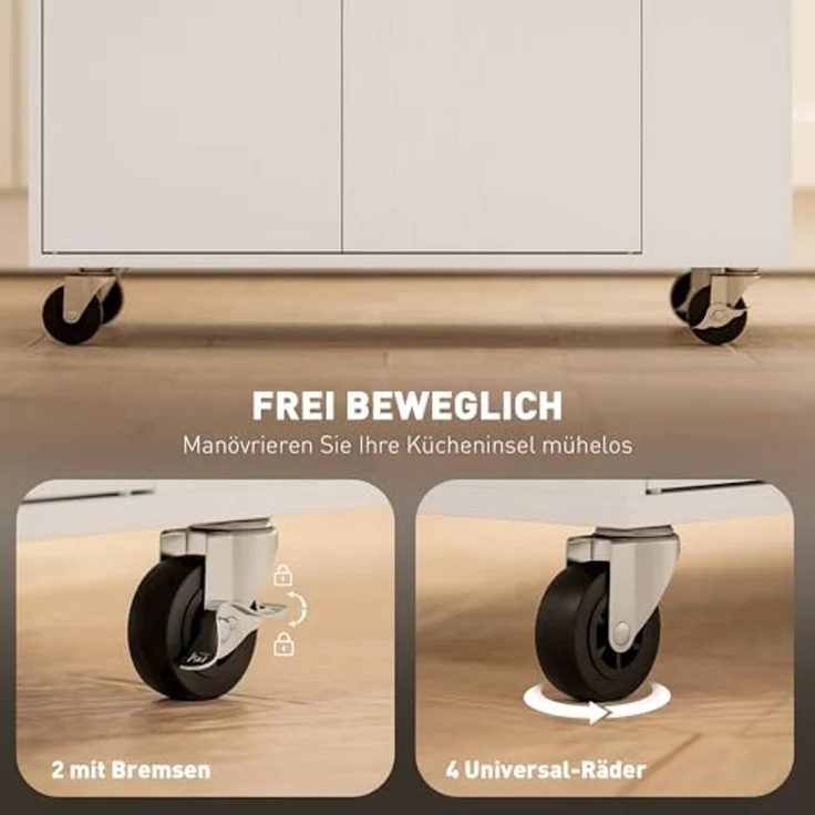HOMCOM Servierwagen Kücheninsel mit Arbeitsplatte, Schublade, (Küchenschrank Rollbar, 1 St, Küchenwagen auf Rollen), mit Einlegeboden, Gewürzregal, Handtuchstange, Küchentrolley Weiß – Bild 5