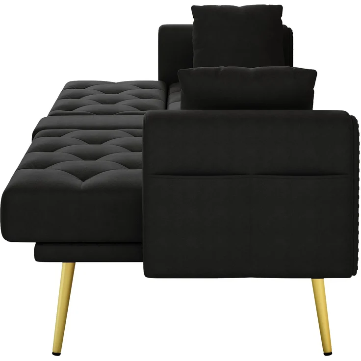 Merax Schlafsofa 2-Sitzer-Sofa mit Liegefunktion, drei verstellbaren Neigungswinkeln und Getränkehalter, Schwarz – Bild 6