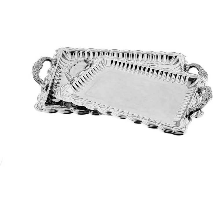 2er Set Serviertablett aus hochwertigem 18/10-Edelstahl - Elegant & langlebig Silber – Bild 5