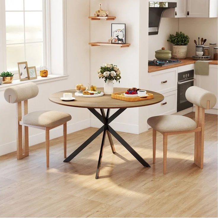 HOMCOM Esstisch Küchentisch im Industriestil mit Stahlbeinen für 4 Personen (für Esszimmer, Küche, Wohnzimmer, 1-St, rund, 120 x 120 x 75 cm), Eiche – Bild 5