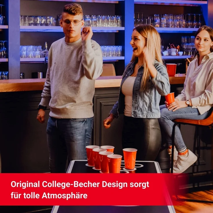 Beer Pong Becher Set mit 50 Bechern und 5 Bällen, Kunststoff rot / blau, 473 ml – Bild 3