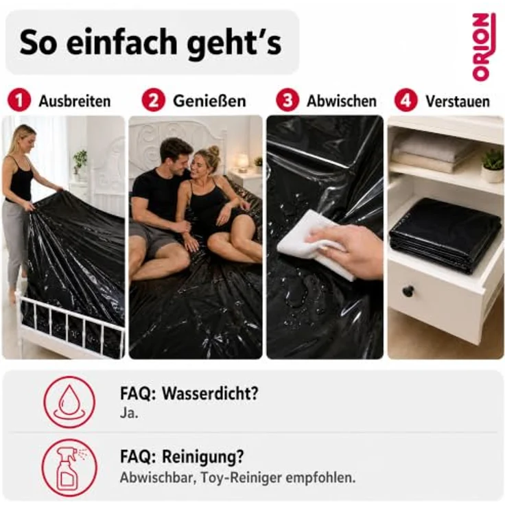 ORION Gummilaken „Accessoire Bizarre – Lack-Optik, wasserdicht, 200x230cm | Sinnliche Liebesdecke für Feuchtspiele – soft, abwischbar & diskret verpackt geliefert – Bild 8