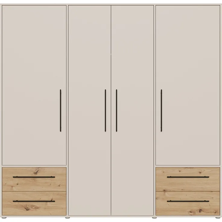 Drehtürenschrank >MOKKARIS< sandfarbig / Artisan Eiche Dekor - 205,9x200,1x58,8cm (BxHxT)