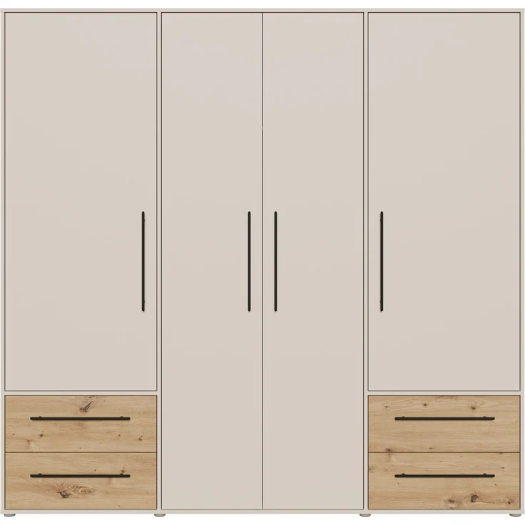 Drehtürenschrank >MOKKARIS< sandfarbig / Artisan Eiche Dekor - 205,9x200,1x58,8cm (BxHxT) – Bild 1