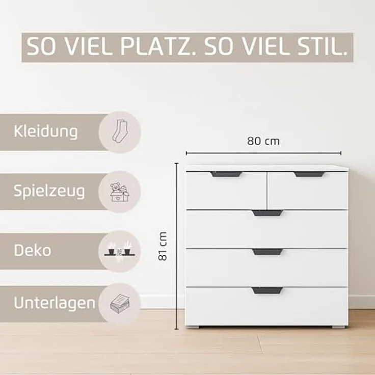 rauch Aditio Box, Kommode, 5 Schubladen, mit Softclose-Funktion, Farbe Weiß, BxHxT 80x81x42cm – Bild 5
