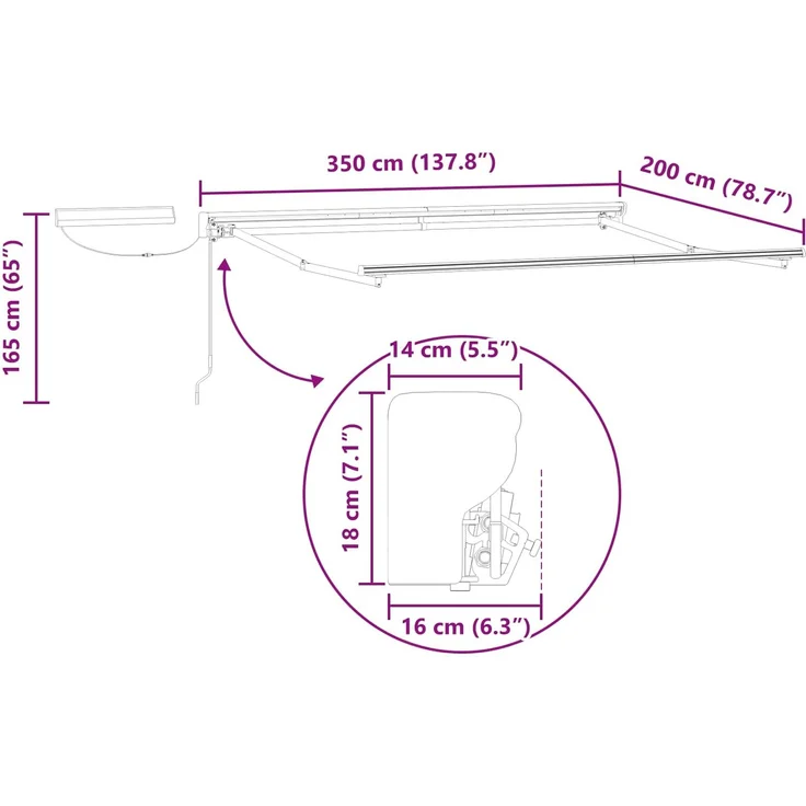 vidaXL Elektrische ausziehbare Markise Anthrazit und Weiß 3,5x2 m 3421738 – Bild 10