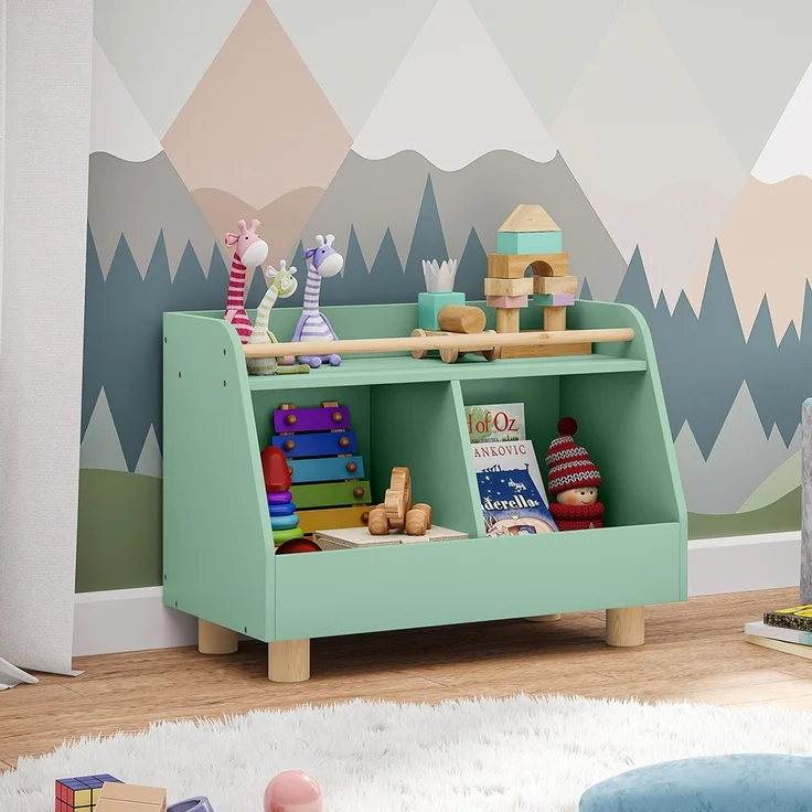 Bellabino 'Belly' Kinderregal, grün, Spielzeugregal mit 2 Fächern, Holz, 72x52x38 cm (BxHxT) – Bild 2