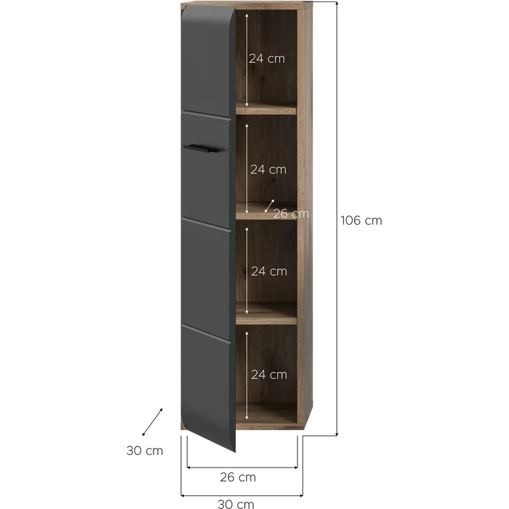 Stauraumtype (B/H/T: 30x106x30 cm) in schwarz matt und Nox Oak Nachbildung – Bild 7