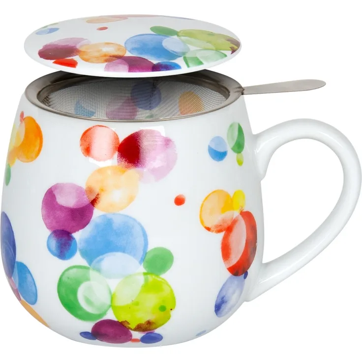 Könitz 1151432263 Becher mit Sieb und Deckel 400 ml - Tea for you Colourful cast - Bubbles / Teebecher bunt