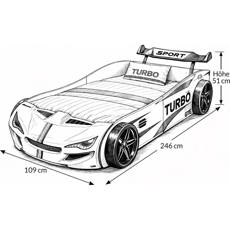 Aileenstore Autobett TURBO GTE (ohne Zubehör), Kinderbett 90x200, Lattenrost,LED,Unterbodenlicht,Sound,Fernbedienung – Bild 3
