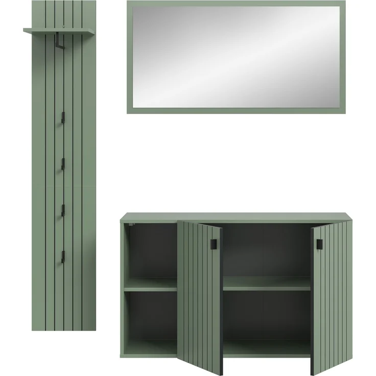 Garderobenkombination (B/H/T: 152x192x37 cm) in Smoke Green Nachbildung – Bild 3