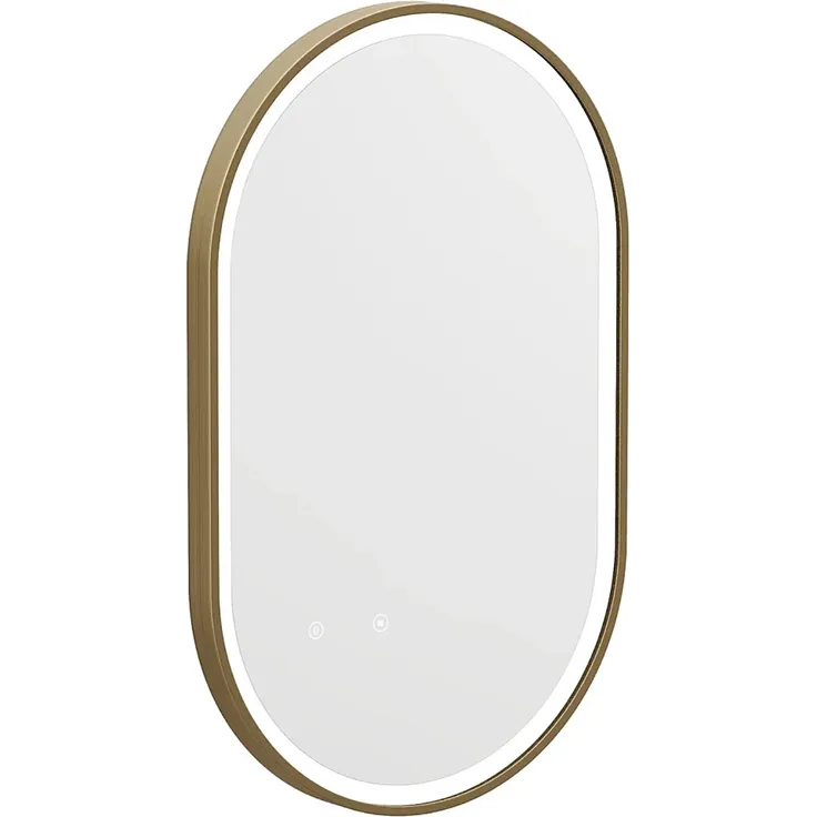 Vente-unique - Badezimmerspiegel oval mit Beleuchtung - beschlagfrei - 50 x 80 cm - Goldfarbene Kontur - ALARICO