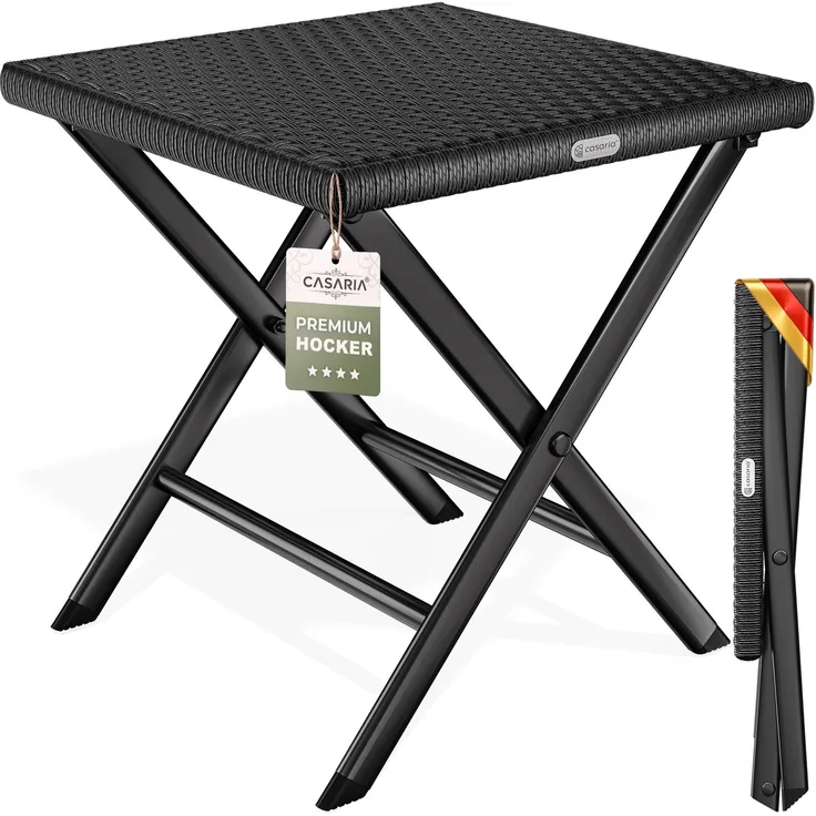 Casaria 'Rom' Klapphocker (1 St), Polyrattan / Stahl schwarz, 40 x 44 x 44 cm