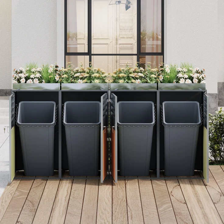 Mülltonnenbox, Mülltonnenunterstand mit Hochbeet, 120L 240L, wetterfest, Container, Abfallbehälter, Tonnenhaus, Gartenbox, abschließbare Müllbox (4 Tonnen) – Bild 5
