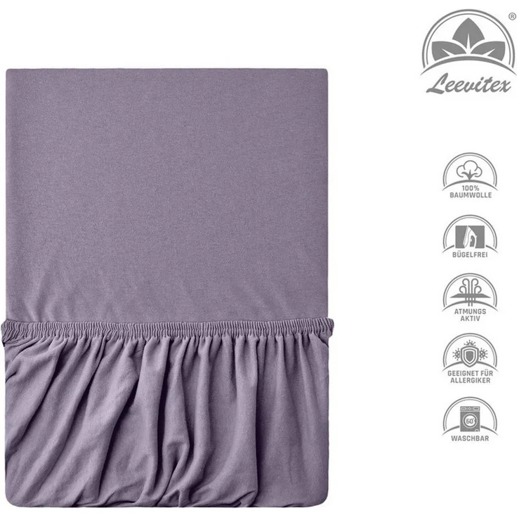 leevitex® Spannbettlaken, Premium 170g/m², Gummizug: rundum, schwer und dick, 100% Jersey-Baumwolle, Platingrau, 90 x 200 - 100 x 220 cm – Bild 2
