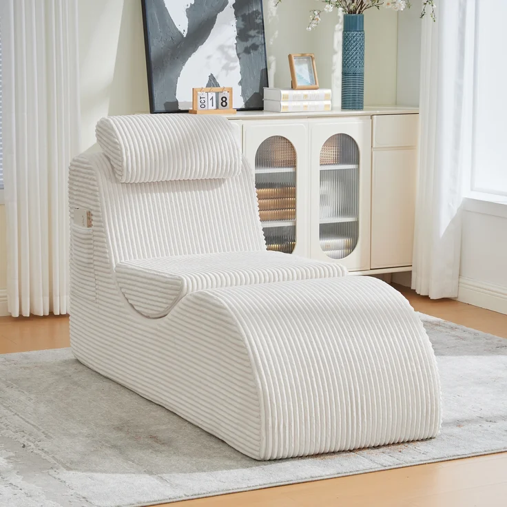LVHOM Relaxsessel Ergonomisches Design, Lesesessel mit verstellbarer Kopfkissen und Sitzkissen, Fernsehsessel mit Seitentasche, Cord Bezug, bis 200kg belastbar – Bild 2