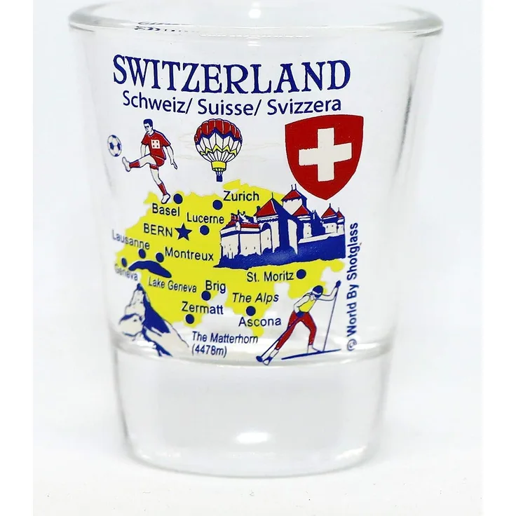Switzerland Landmarks and Icons Collage Shot Glass by World By Shotglass