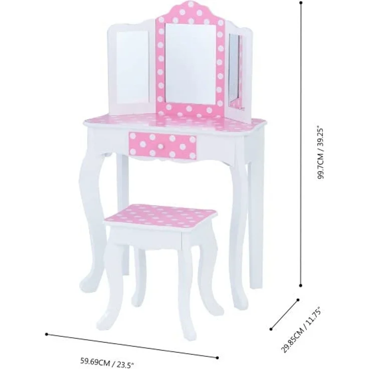 Fantasy Fields Kinder Schminktisch mit Spiegel und Hocker Mit Lichtern Rosa TD-11670FL – Bild 6