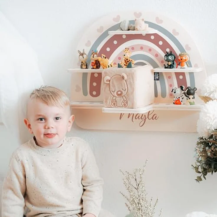 KIDSMOOD - Personalisiertes Tonie Regal für Kinderzimmer | Regenbogen Wand-Regal mit genügend Platz für Tonie-Hör-Figuren, Aussparung für Tonie-Musikbox & Kabelmanagement, Tonie Regal Mädchen & Jungen – Bild 3