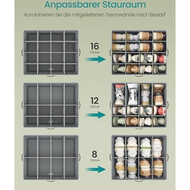 SONGMICS Schuh-Organizer, Schuhaufbewahrung, für 16 Paar Schuhe, Schuhbox, Griffe, platzsparend, Aufbewahrungsbox mit transparentem Deckel, anpassbar, für Schrank, taubengrau – Bild 5