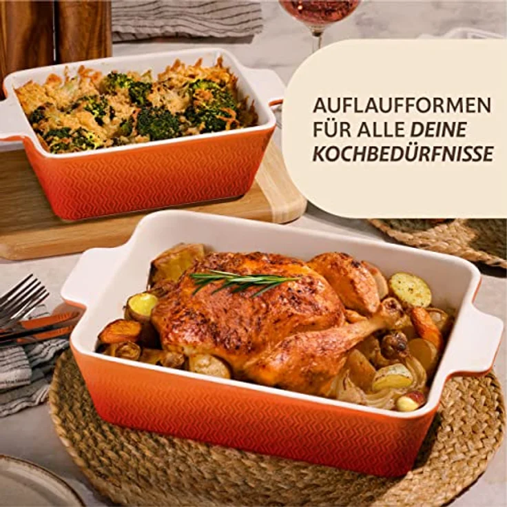 Praknu Auflaufform Auflaufform Groß aus Keramik - Extra Hoher Rand - Für Lasagne, – Für, Porzellan - Keramik, (1-St), Für 4 Personen Lasagne, Tiramisu & Auflauf - Hoher Rand - Rechteckig – Bild 8