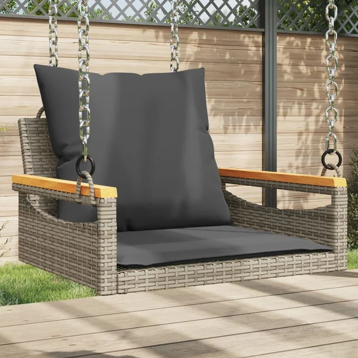 vidaXL Hängesessel mit Kissen Grau 63x62x40 cm Poly Rattan 368165 – Bild 1