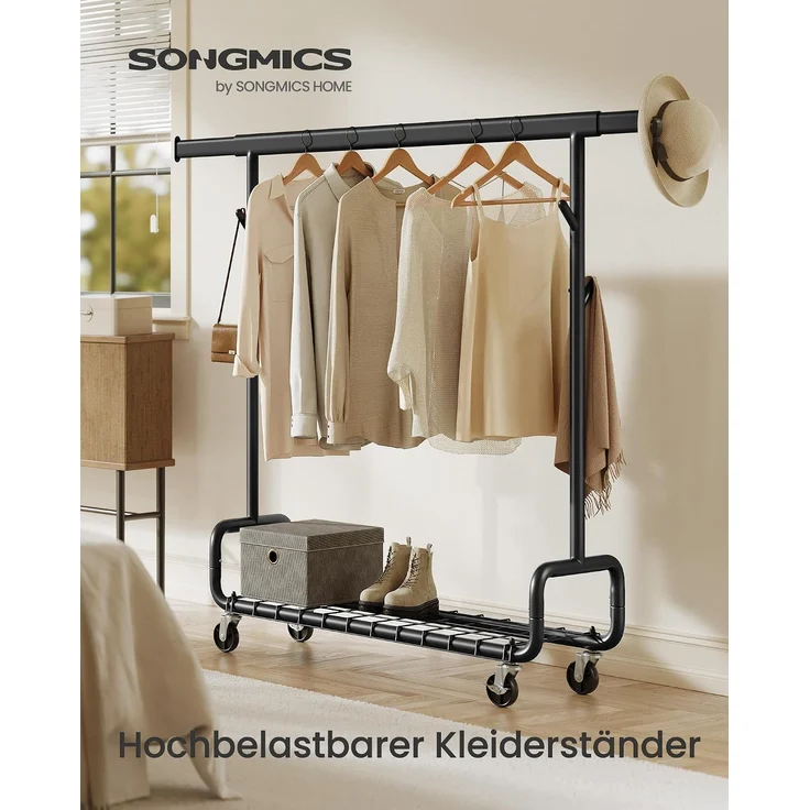 SONGMICS Kleiderständer, 1 ausziehbare Kleiderstange, verstellbare Höhe – Bild 2