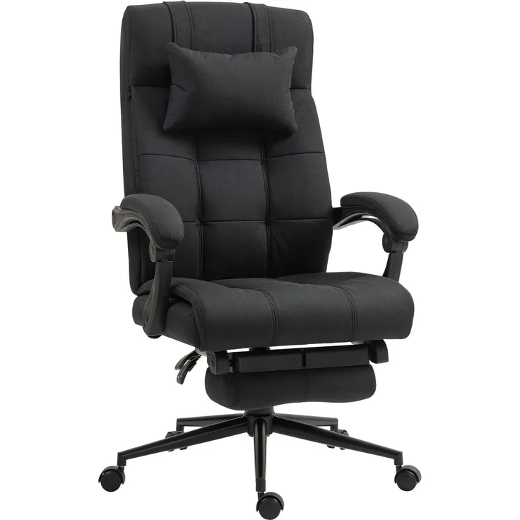 MELAYR, Bürostuhl mit Fußstütze, Schreibtischstuhl, Drehstuhl mit Kopfstütze, Schwarz, 76 x 66 x 120 cm