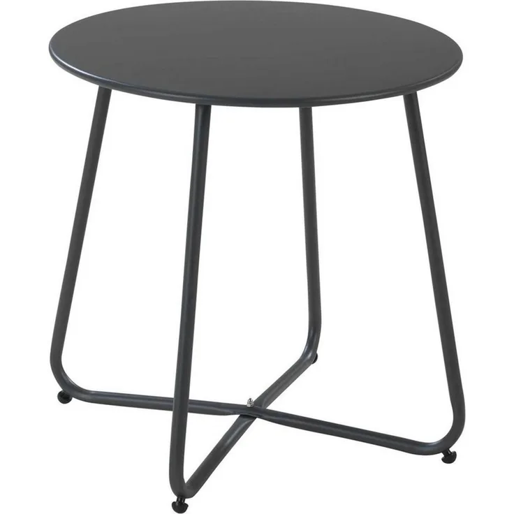Outdoor Beistelltisch LIAM, Ø 45 cm, Anthrazit, Metallplatte, Stahl, Geeignet für den Außenbereich, verstellbare Nivellierung
