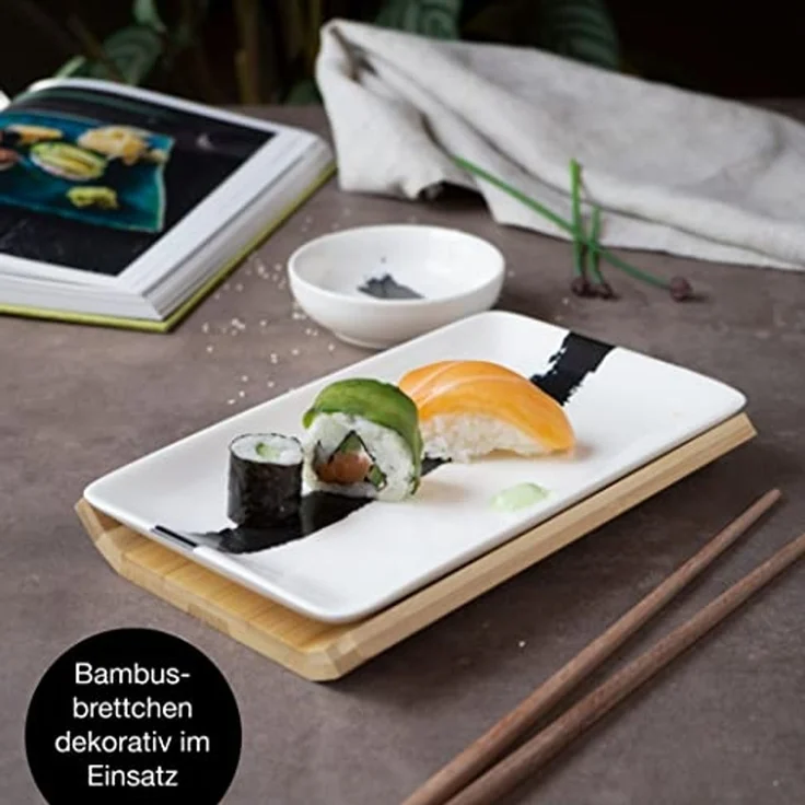 Moritz & Moritz Tafelservice Sushi Set 10tlg Pinselstrich Schwarz (8-tlg), 2 Personen, Geschirrset für 2 Personen – Bild 5