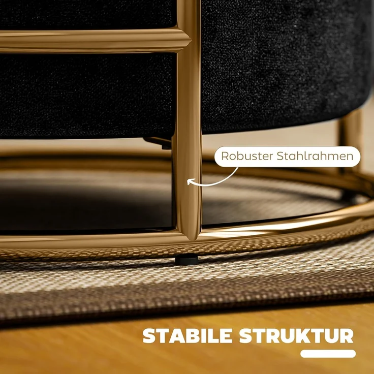 HOMCOM Sitzhocker mit Stauraum, Kleiner Hocker mit Deckel (Fußhocker, 1 St, Polsterhocker mit Stahrahmen), für Wohnzimmer Schlafzimmer, 42 x 42 x 39 cm, Schwarz – Bild 6