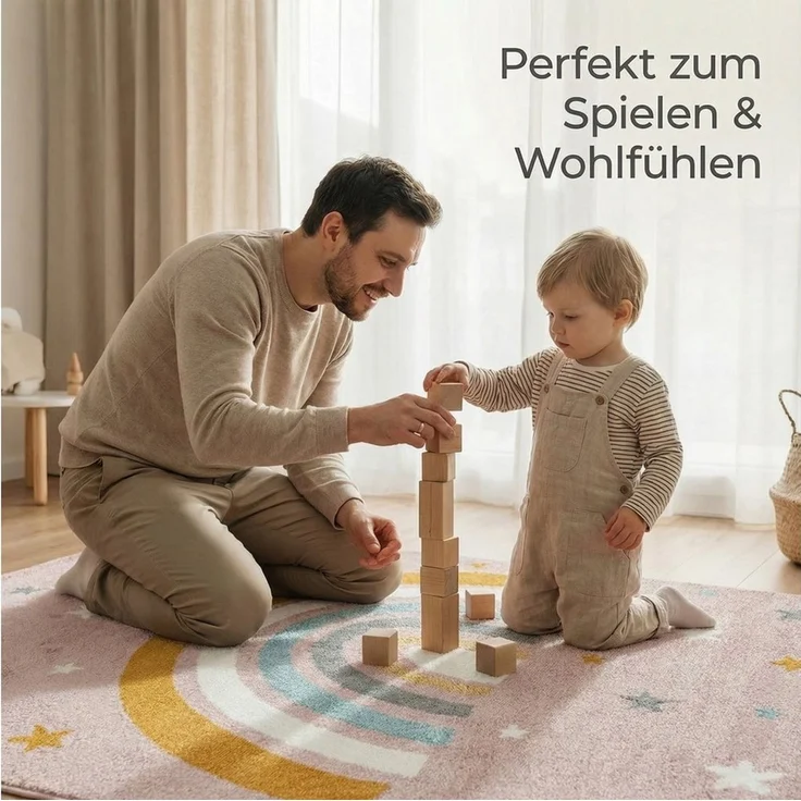 Jimri Kinderteppich DOT´S Teppiche für Kinderzimmer, Kinderzimmerteppich, Teppich, Rund, Regenbogen – Bild 3
