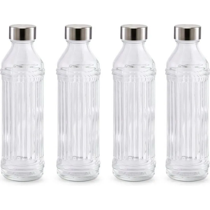 Basera® Trinkflasche 4er-Set Glasflasche mit Edelstahlverschluss, 500 ml